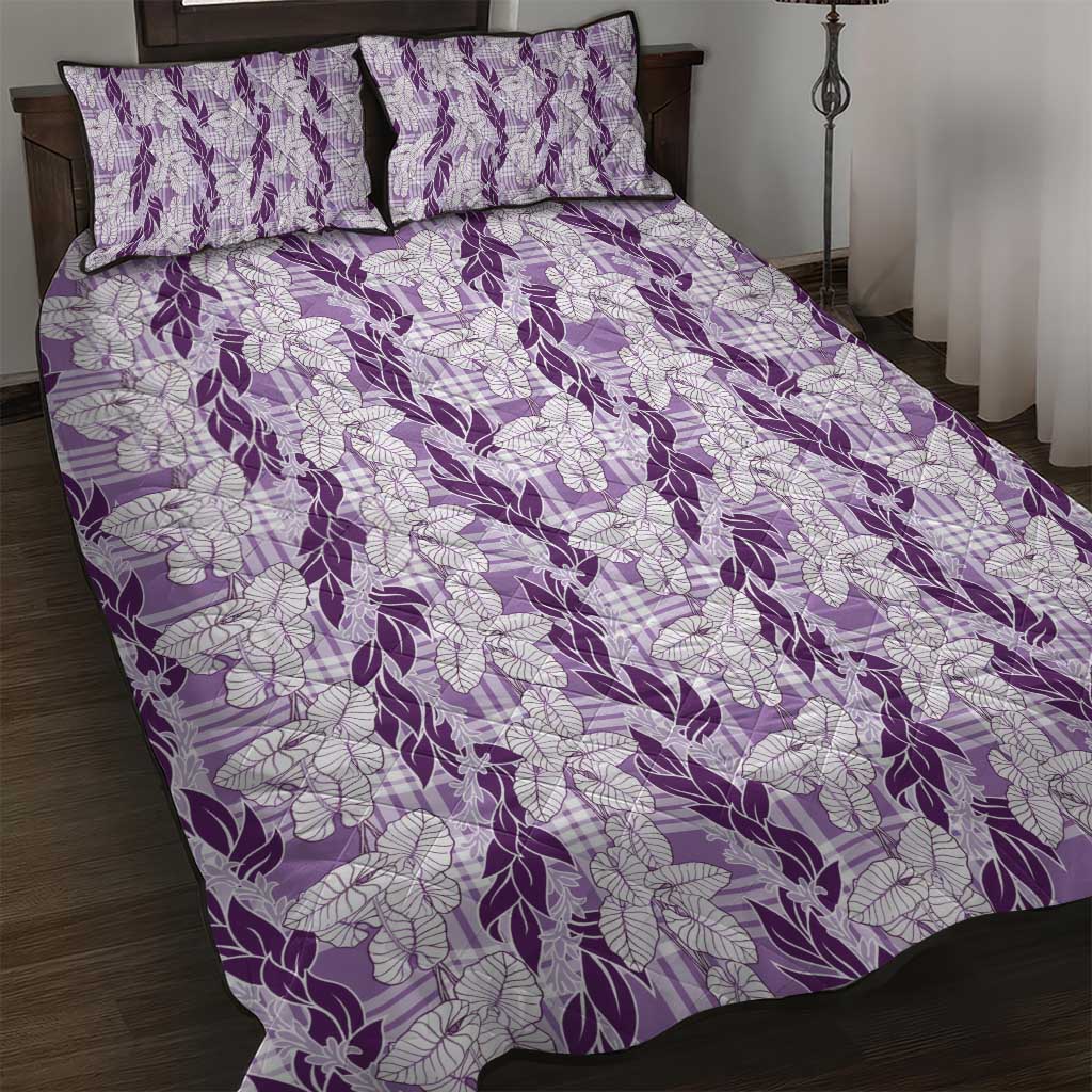 Hawaii Ti Leaf Maile Tuberose Lei Quilt Bed Set With Hanalei Leaf Purple