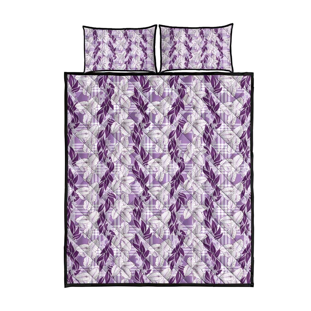 Hawaii Ti Leaf Maile Tuberose Lei Quilt Bed Set With Hanalei Leaf Purple