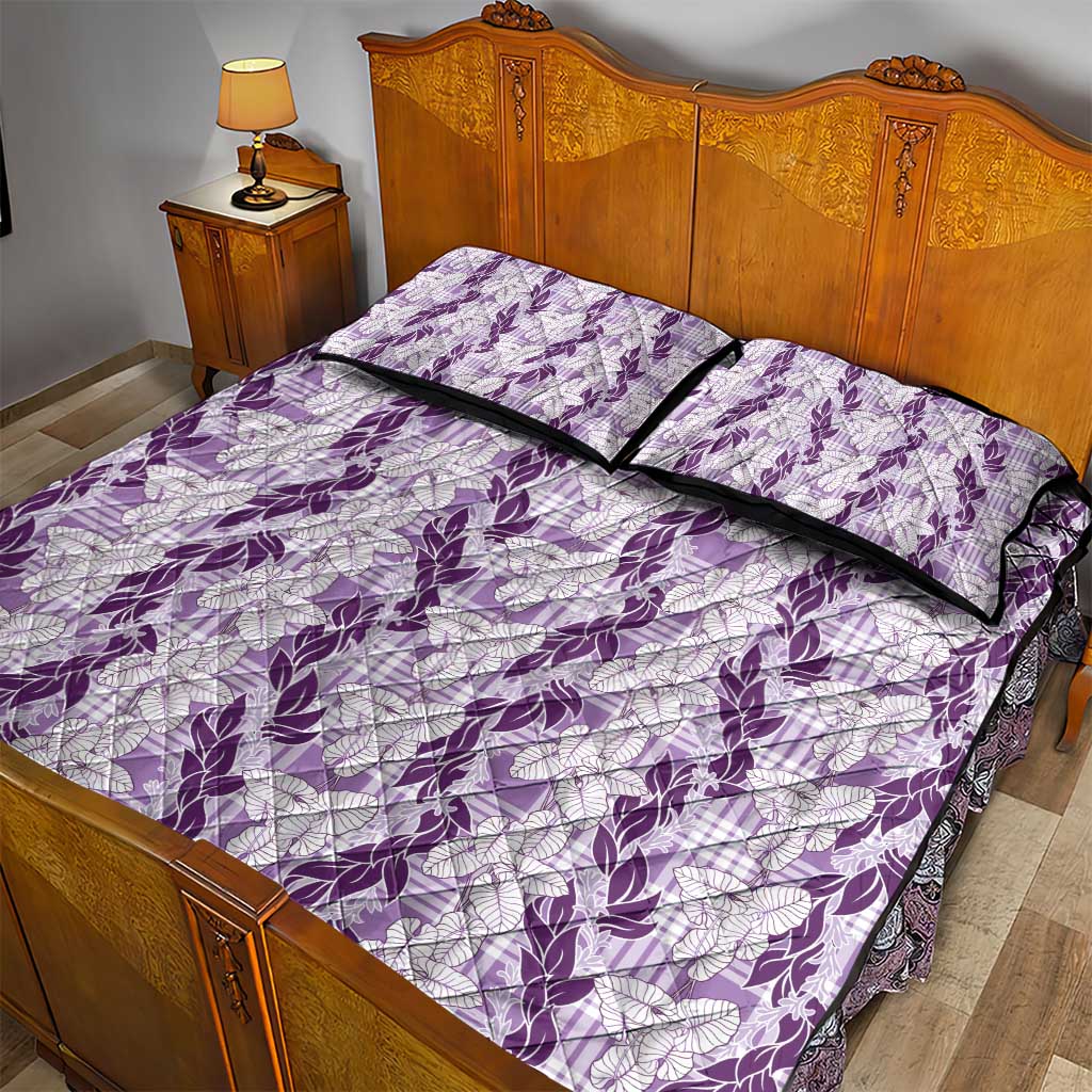 Hawaii Ti Leaf Maile Tuberose Lei Quilt Bed Set With Hanalei Leaf Purple