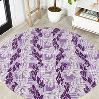 Hawaii Ti Leaf Maile Tuberose Lei Round Carpet With Hanalei Leaf Purple