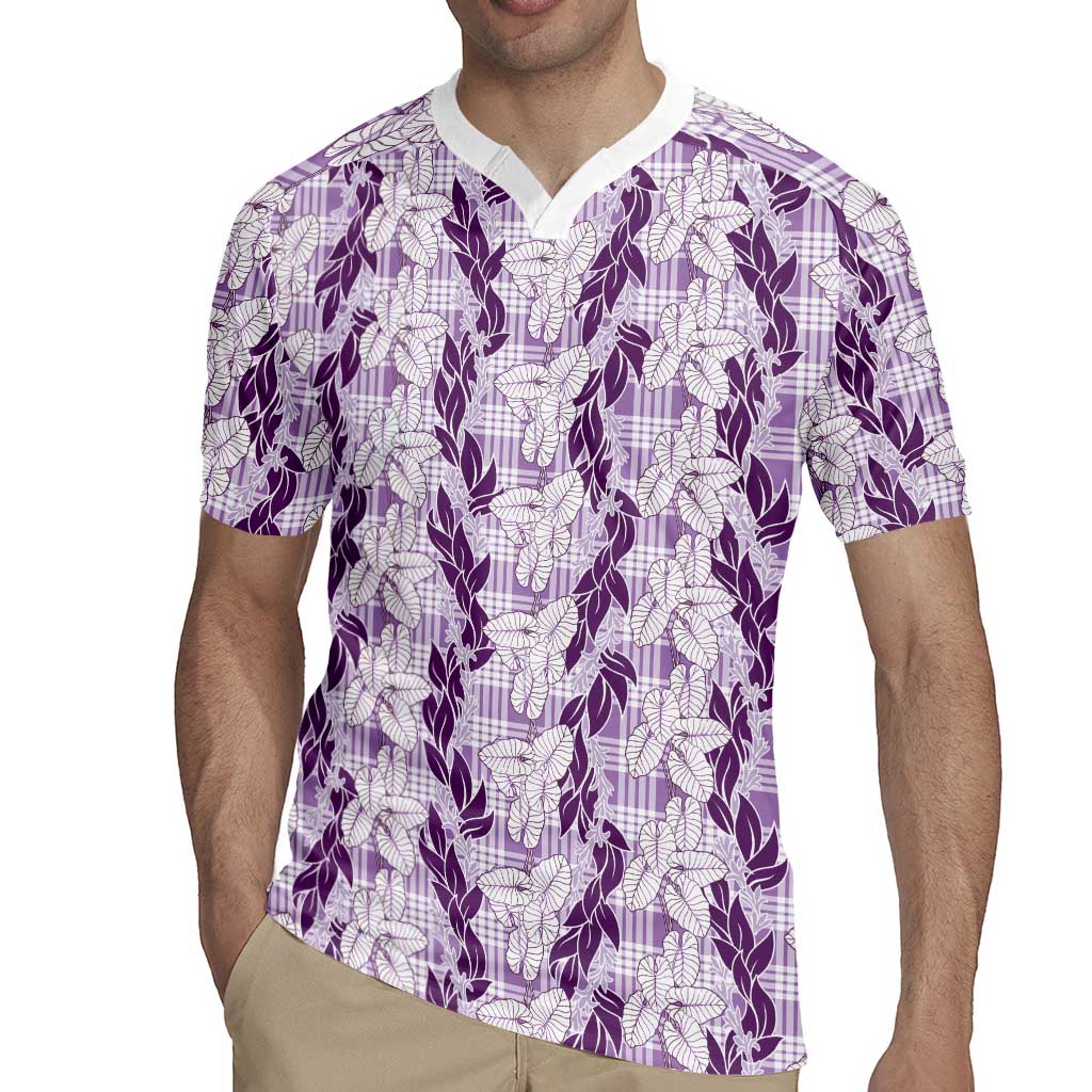 Hawaii Ti Leaf Maile Tuberose Lei Rugby Jersey With Hanalei Leaf Purple