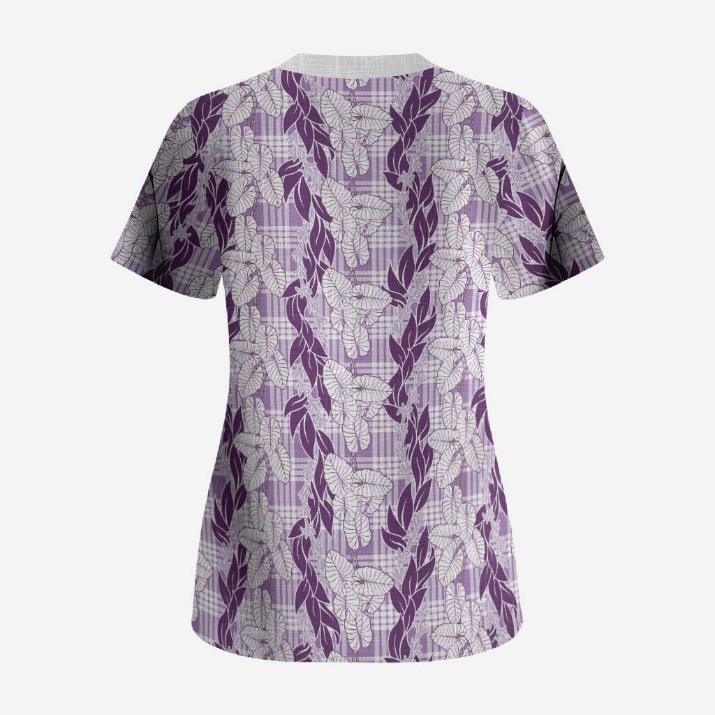 Hawaii Ti Leaf Maile Tuberose Lei Scrub Top With Hanalei Leaf Purple