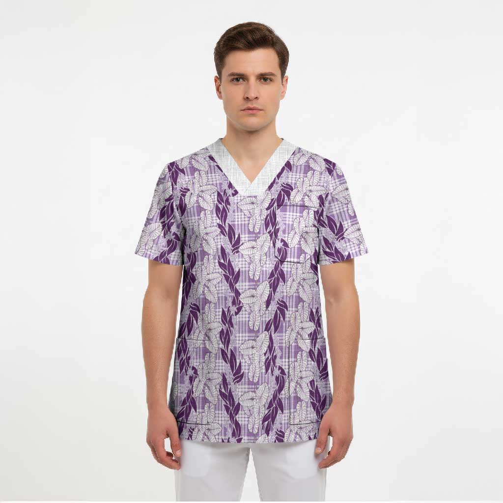 Hawaii Ti Leaf Maile Tuberose Lei Scrub Top With Hanalei Leaf Purple