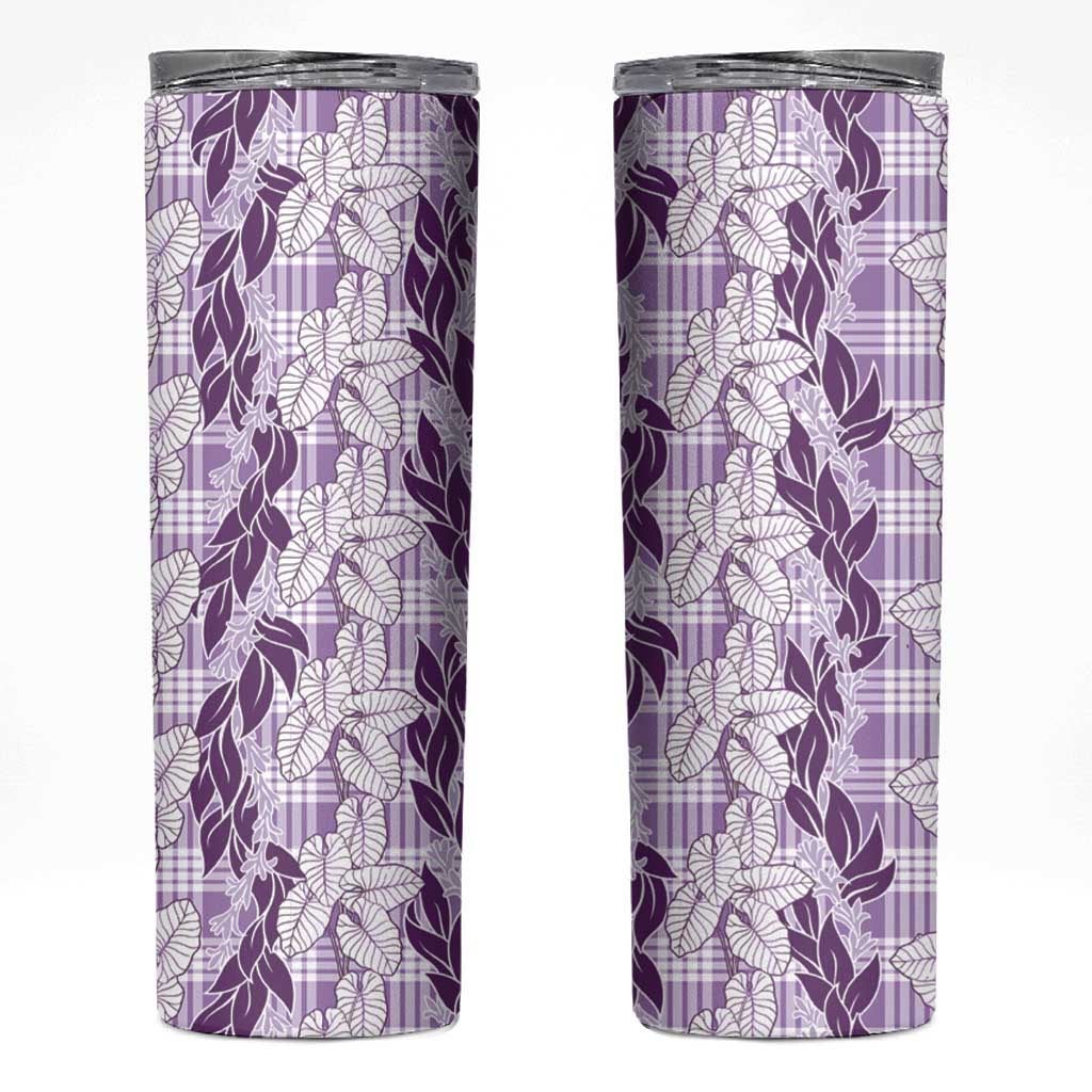 Hawaii Ti Leaf Maile Tuberose Lei Skinny Tumbler With Hanalei Leaf Purple
