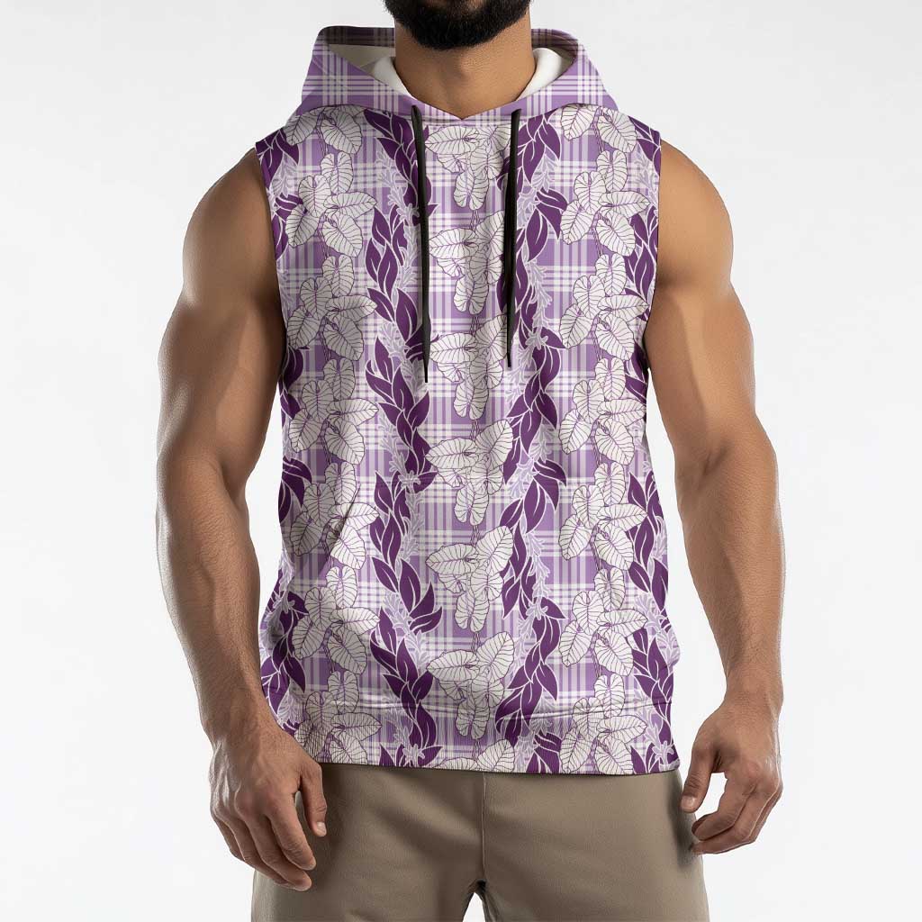 Hawaii Ti Leaf Maile Tuberose Lei Sleeveless Hoodie With Hanalei Leaf Purple