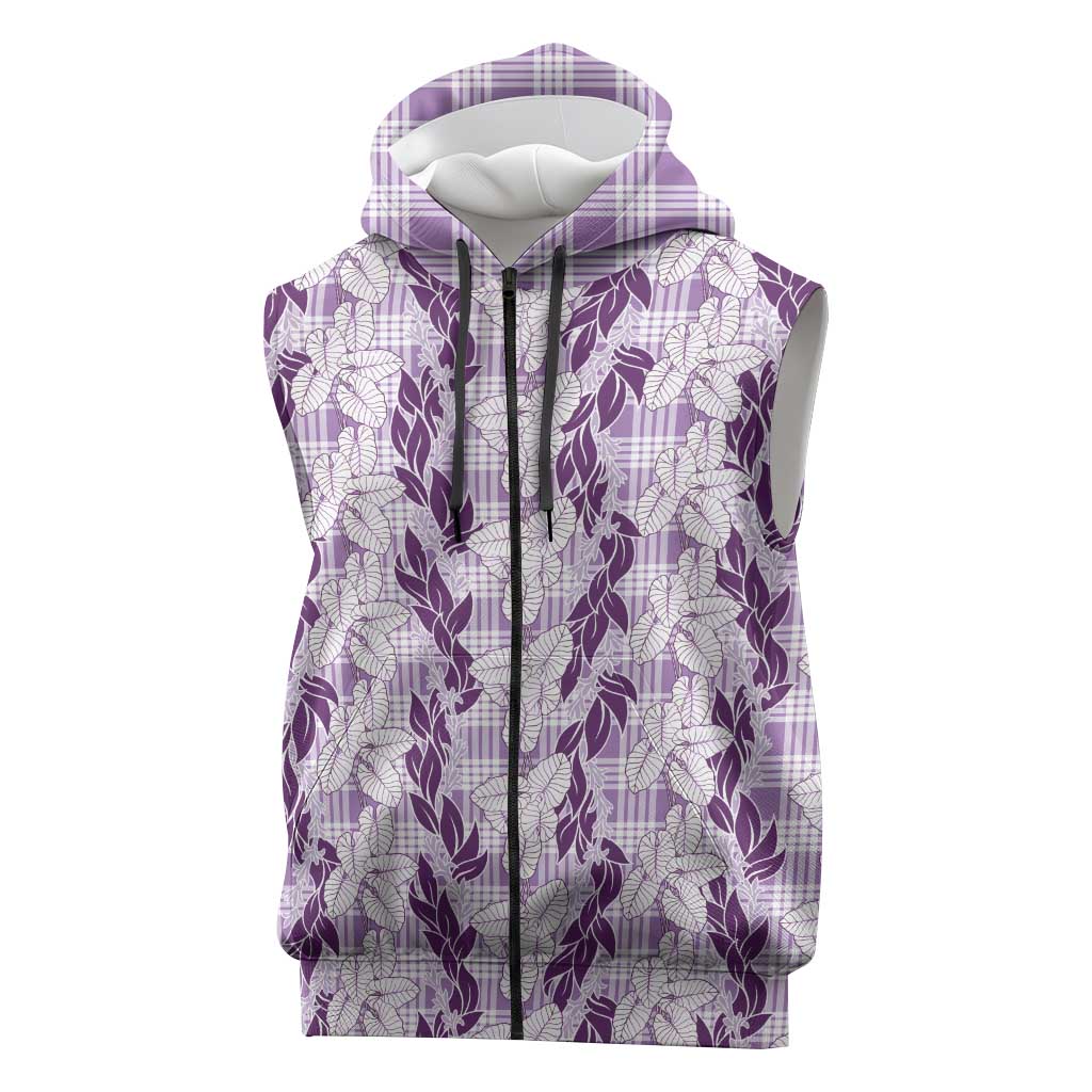 Hawaii Ti Leaf Maile Tuberose Lei Sleeveless Zip Hoodie With Hanalei Leaf Purple