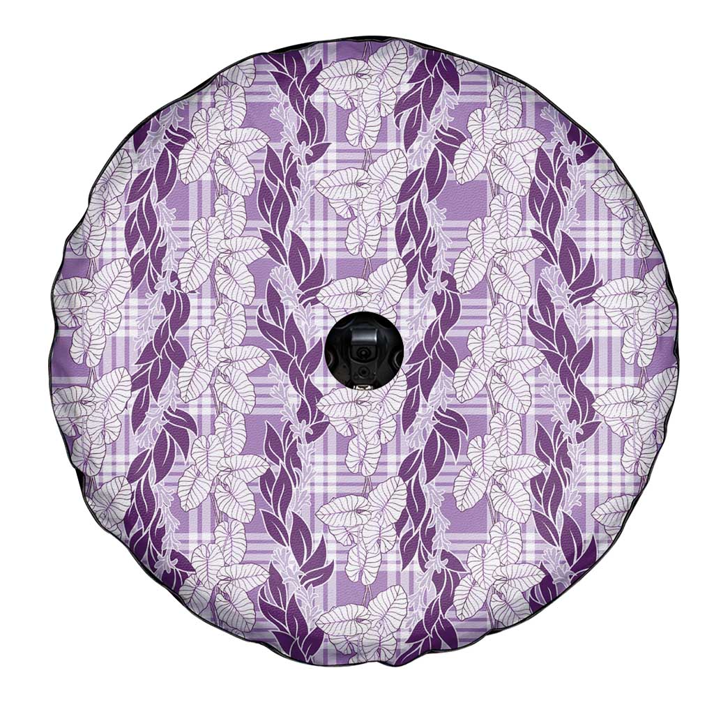 Hawaii Ti Leaf Maile Tuberose Lei Spare Tire Cover With Hanalei Leaf Purple