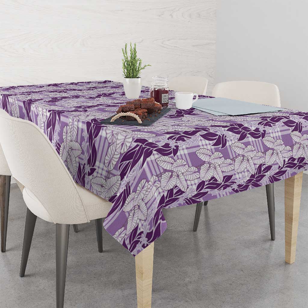Hawaii Ti Leaf Maile Tuberose Lei Tablecloth With Hanalei Leaf Purple