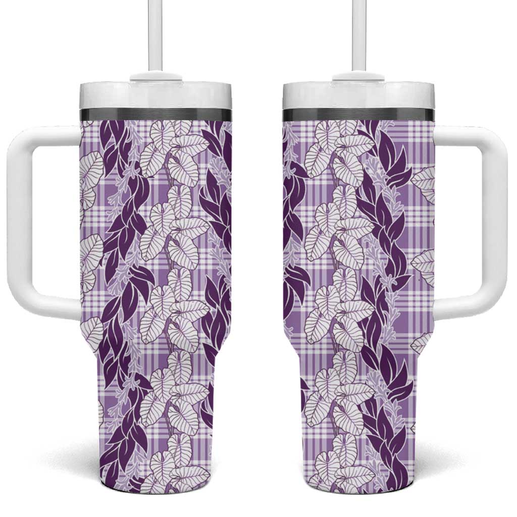 Hawaii Ti Leaf Maile Tuberose Lei Tumbler With Handle With Hanalei Leaf Purple