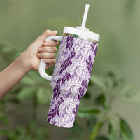 Hawaii Ti Leaf Maile Tuberose Lei Tumbler With Handle With Hanalei Leaf Purple