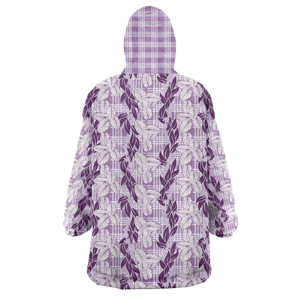 Hawaii Ti Leaf Maile Tuberose Lei Wearable Blanket Hoodie With Hanalei Leaf Purple