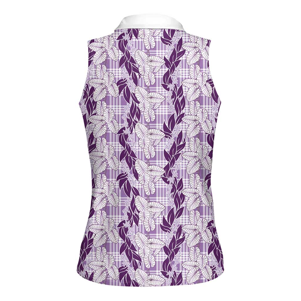 Hawaii Ti Leaf Maile Tuberose Lei Women Sleeveless Polo Shirt With Hanalei Leaf Purple