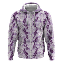 Hawaii Ti Leaf Maile Tuberose Lei Zip Hoodie With Hanalei Leaf Purple