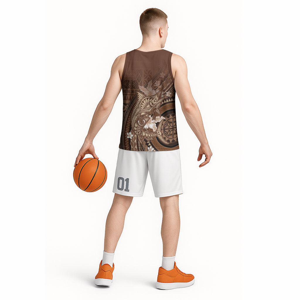Samoa Tatau Marlin Basketball Jersey With Siapo Motifs Brown