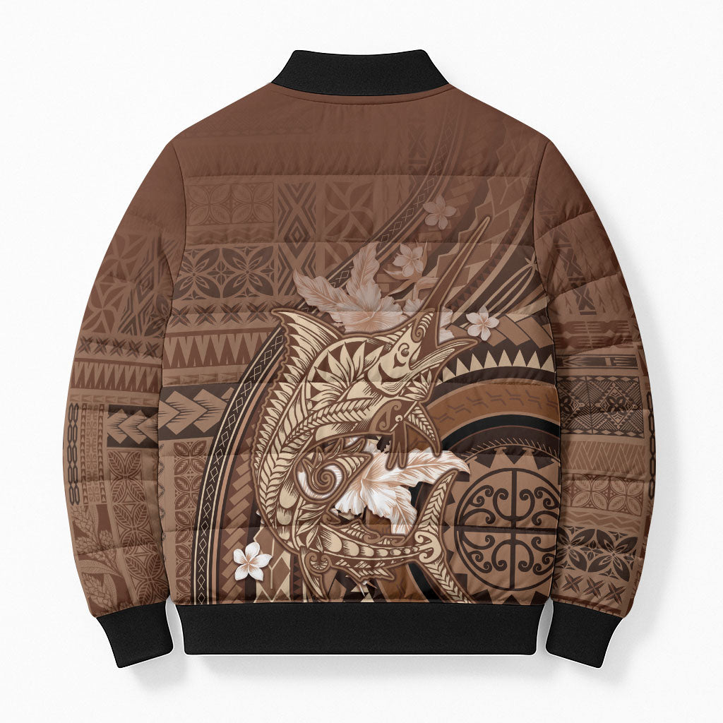 Samoa Tatau Marlin Bomber Puffer Jacket With Siapo Motifs Brown