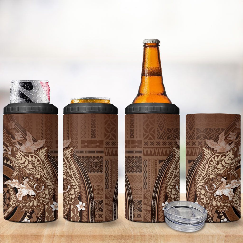 Samoa Tatau Marlin 4 in 1 Can Cooler Tumbler With Siapo Motifs Brown