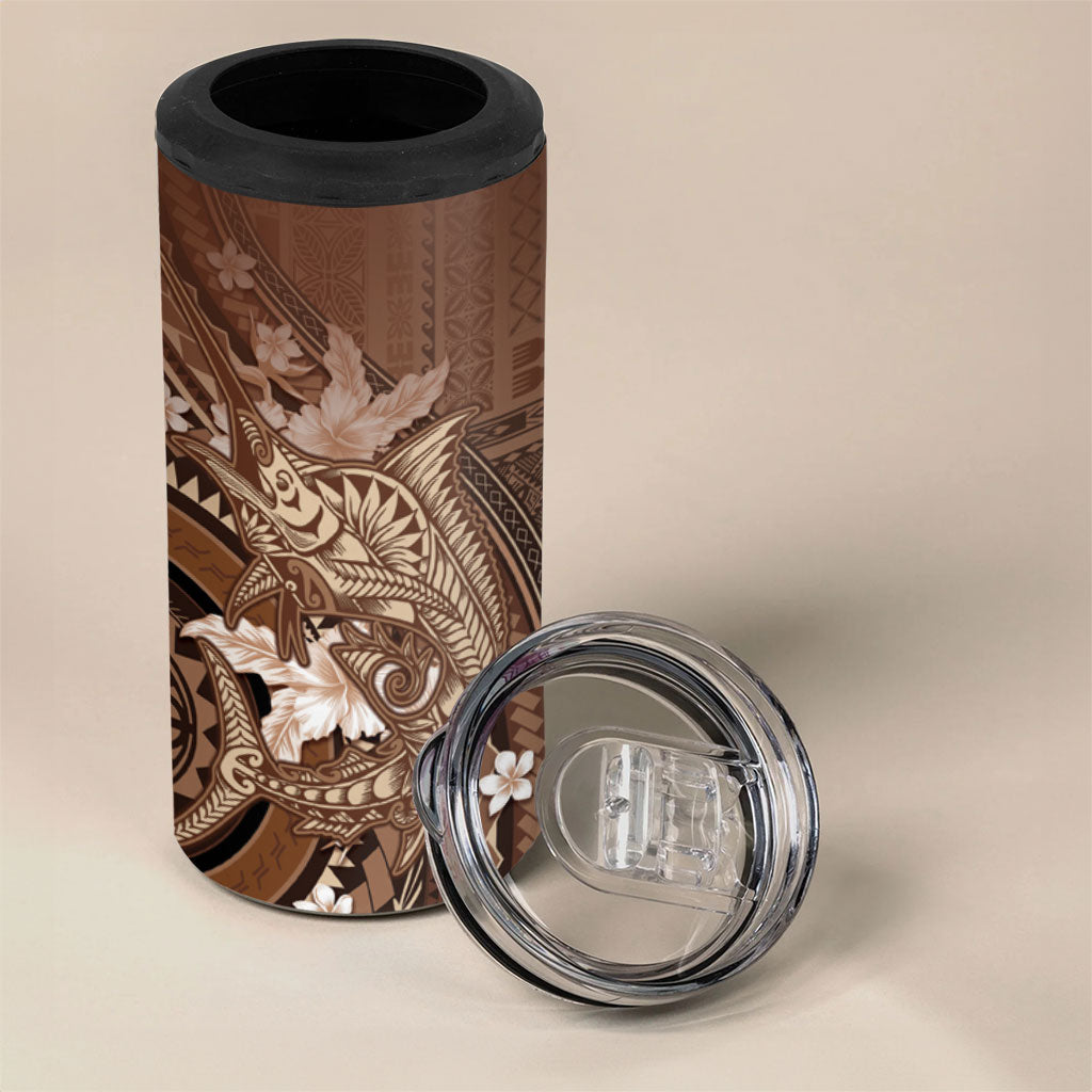 Samoa Tatau Marlin 4 in 1 Can Cooler Tumbler With Siapo Motifs Brown