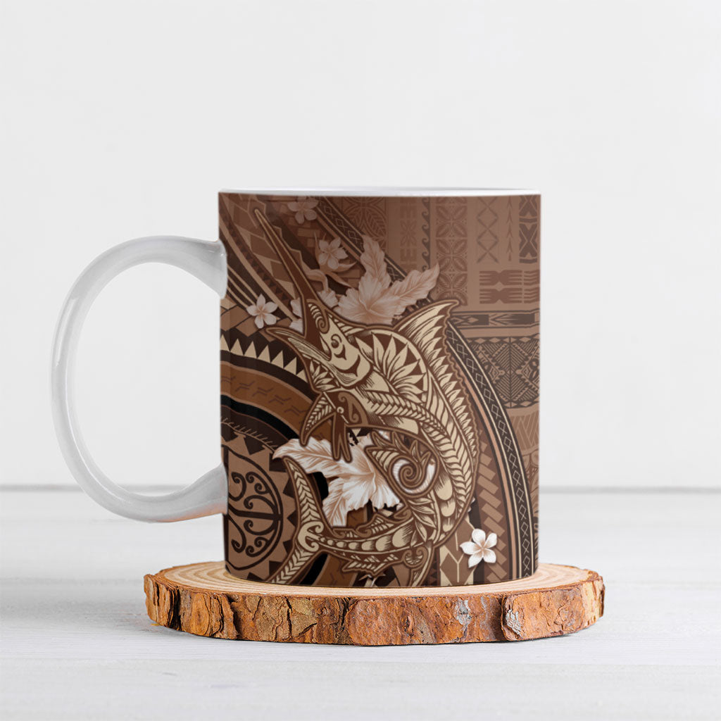 Samoa Tatau Marlin Ceramic Mug With Siapo Motifs Brown