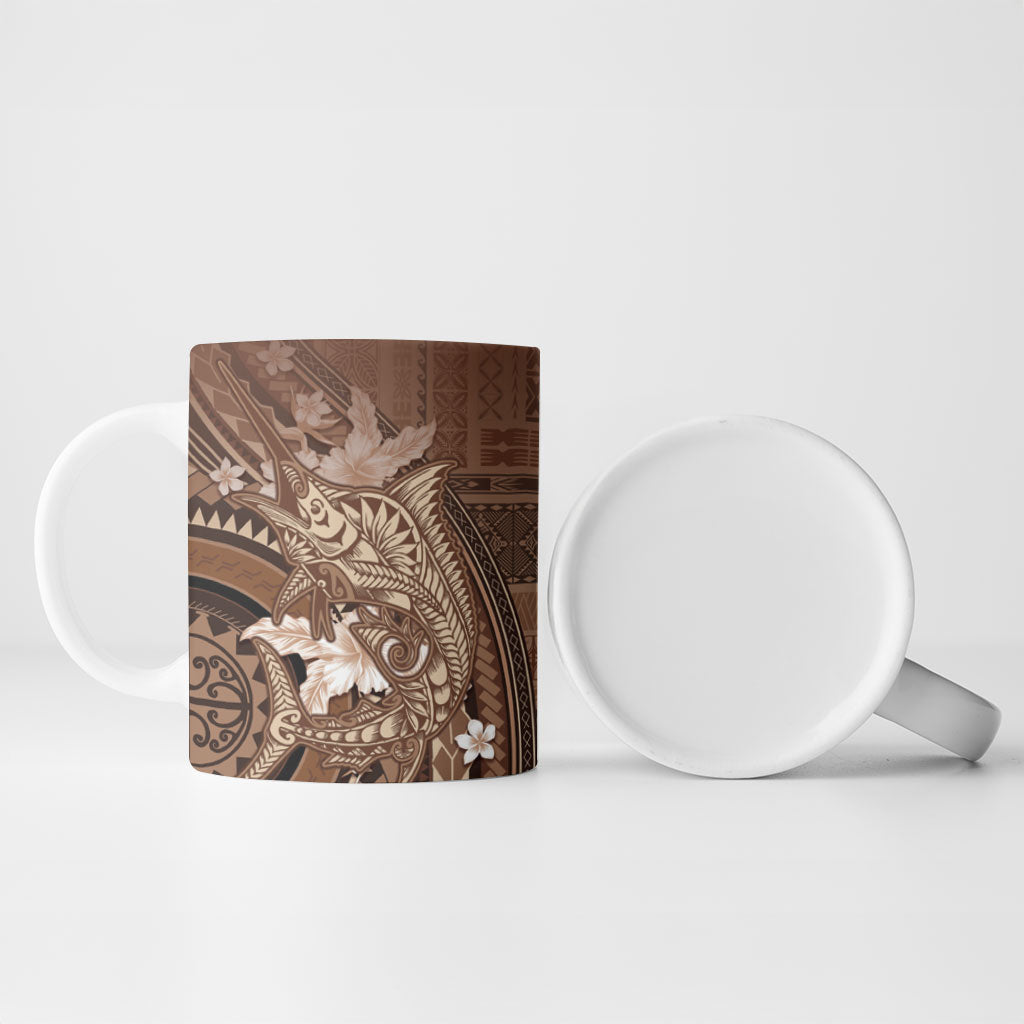 Samoa Tatau Marlin Ceramic Mug With Siapo Motifs Brown