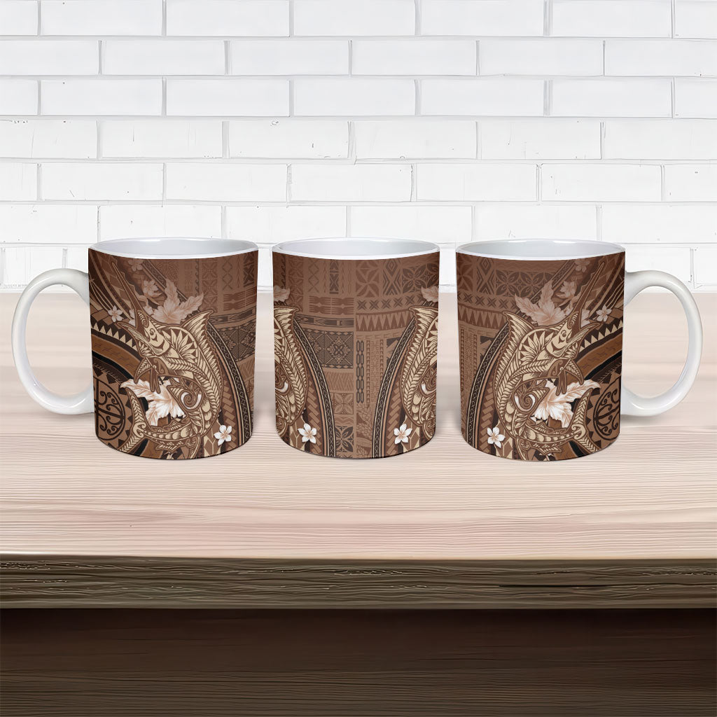 Samoa Tatau Marlin Ceramic Mug With Siapo Motifs Brown