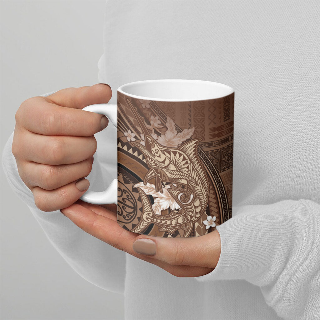 Samoa Tatau Marlin Ceramic Mug With Siapo Motifs Brown