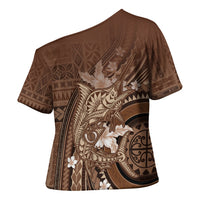 Samoa Tatau Marlin Cross Shoulder Shirt With Siapo Motifs Brown