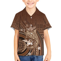 Samoa Tatau Marlin Family Matching Long Sleeve Bodycon Dress and Hawaiian Shirt With Siapo Motifs Brown LT05 Son's Shirt Brown - Polynesian Pride