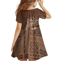 Samoa Tatau Marlin Family Matching Off The Shoulder Long Sleeve Dress and Hawaiian Shirt With Siapo Motifs Brown LT05 - Polynesian Pride