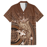 Samoa Tatau Marlin Family Matching Off The Shoulder Long Sleeve Dress and Hawaiian Shirt With Siapo Motifs Brown LT05 Dad's Shirt - Short Sleeve Brown - Polynesian Pride