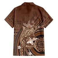 Samoa Tatau Marlin Family Matching Short Sleeve Bodycon Dress and Hawaiian Shirt With Siapo Motifs Brown LT05 - Polynesian Pride