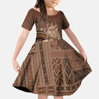 Samoa Tatau Marlin Family Matching Summer Maxi Dress and Hawaiian Shirt With Siapo Motifs Brown