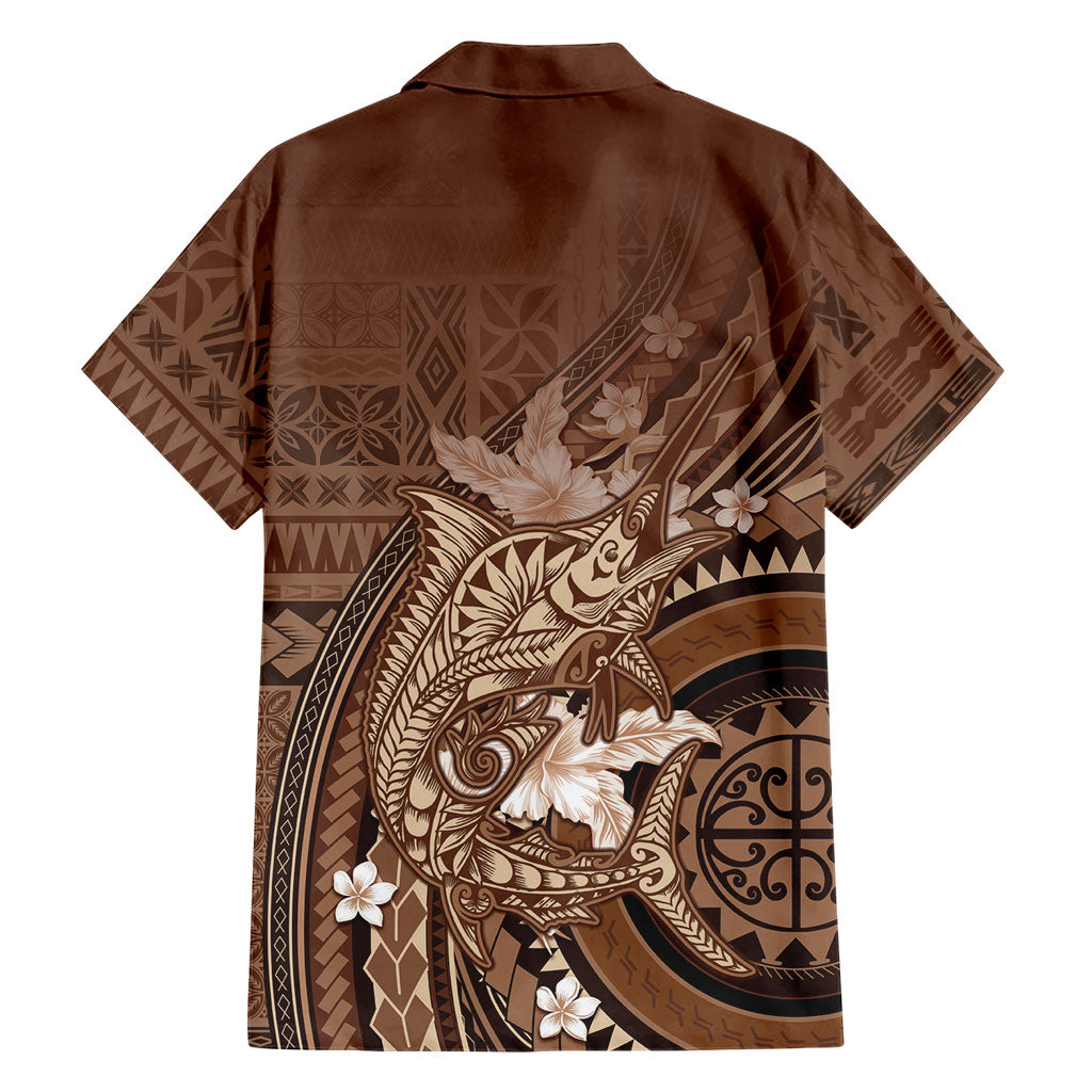 Samoa Tatau Marlin Family Matching Summer Maxi Dress and Hawaiian Shirt With Siapo Motifs Brown