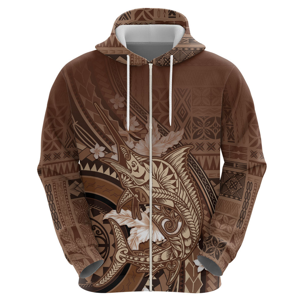 Samoa Tatau Marlin Hoodie With Siapo Motifs Brown