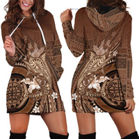 Samoa Tatau Marlin Hoodie Dress With Siapo Motifs Brown