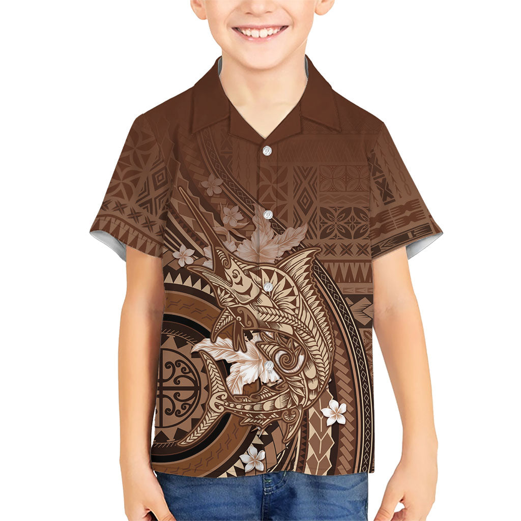 Samoa Tatau Marlin Kid Hawaiian Shirt With Siapo Motifs Brown