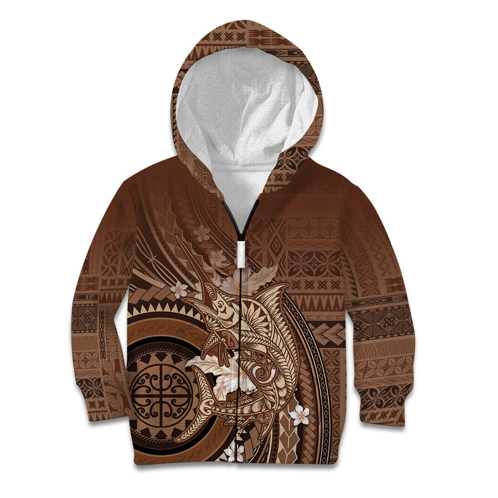 Samoa Tatau Marlin Kid Hoodie With Siapo Motifs Brown