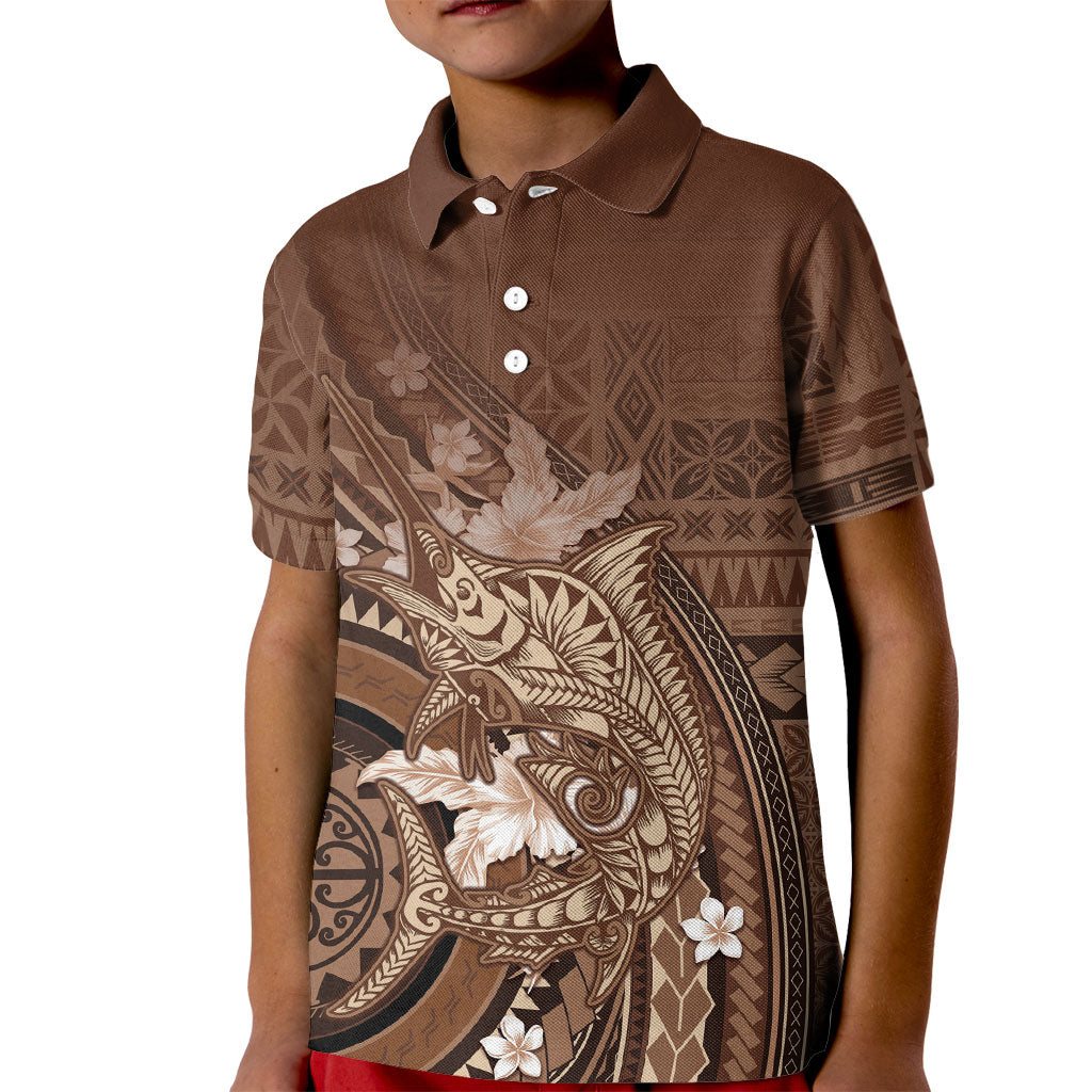 Samoa Tatau Marlin Kid Polo Shirt With Siapo Motifs Brown