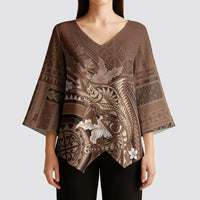 Samoa Tatau Marlin Kimono Sleeve Blouse With Siapo Motifs Brown