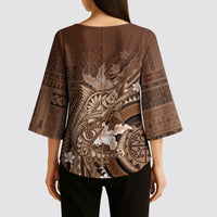 Samoa Tatau Marlin Kimono Sleeve Blouse With Siapo Motifs Brown
