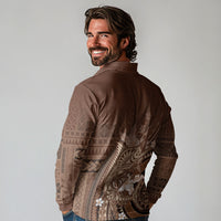 Samoa Tatau Marlin Long Sleeve Polo Shirt With Siapo Motifs Brown