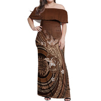 Samoa Tatau Marlin Off Shoulder Maxi Dress With Siapo Motifs Brown