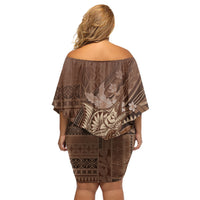 Samoa Tatau Marlin Off Shoulder Short Dress With Siapo Motifs Brown