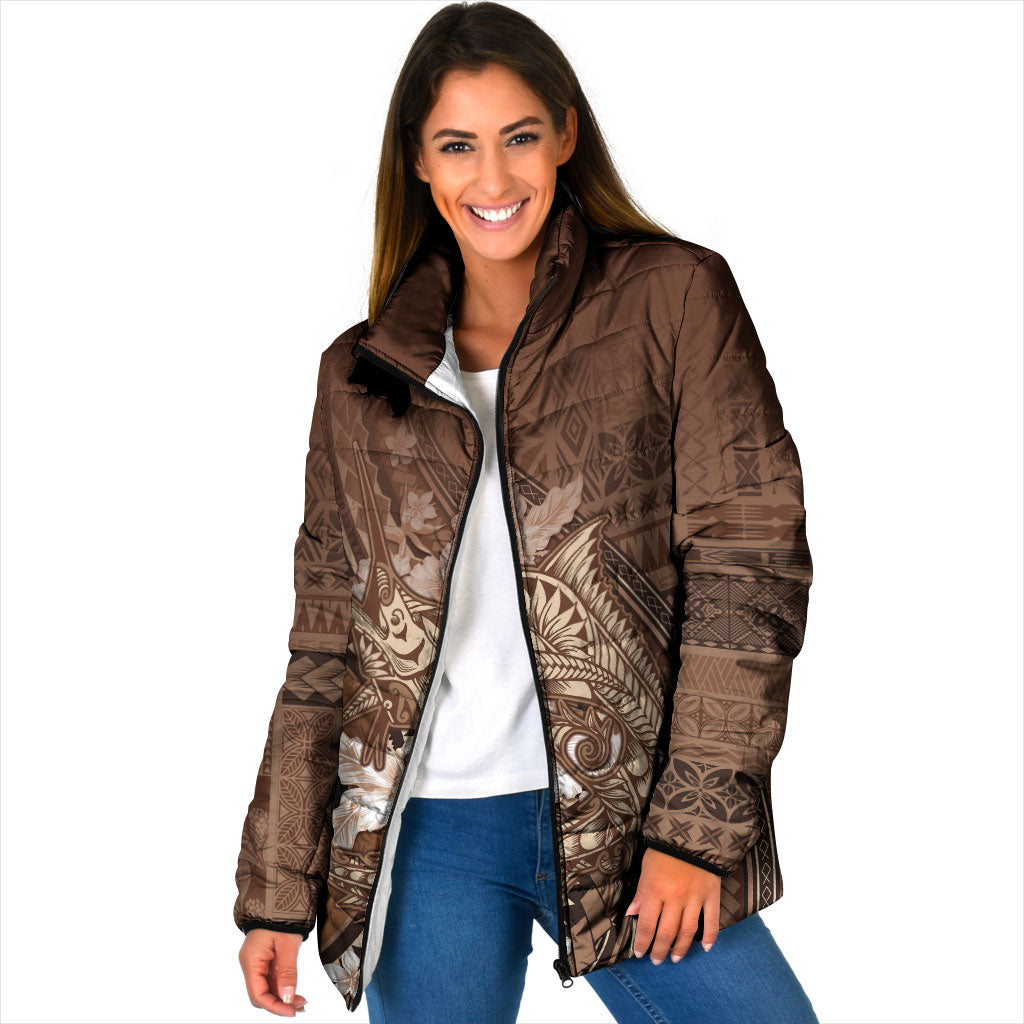 Samoa Tatau Marlin Padded Jacket With Siapo Motifs Brown