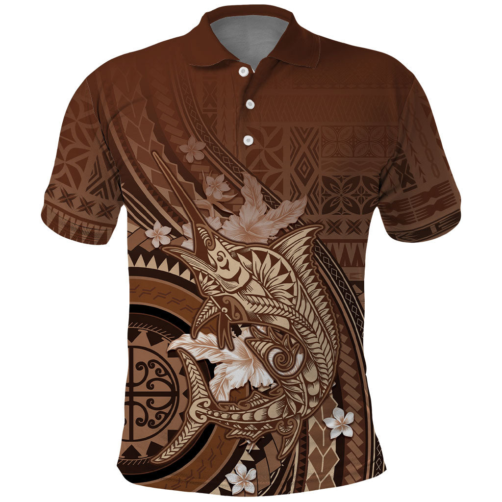 Samoa Tatau Marlin Polo Shirt With Siapo Motifs Brown