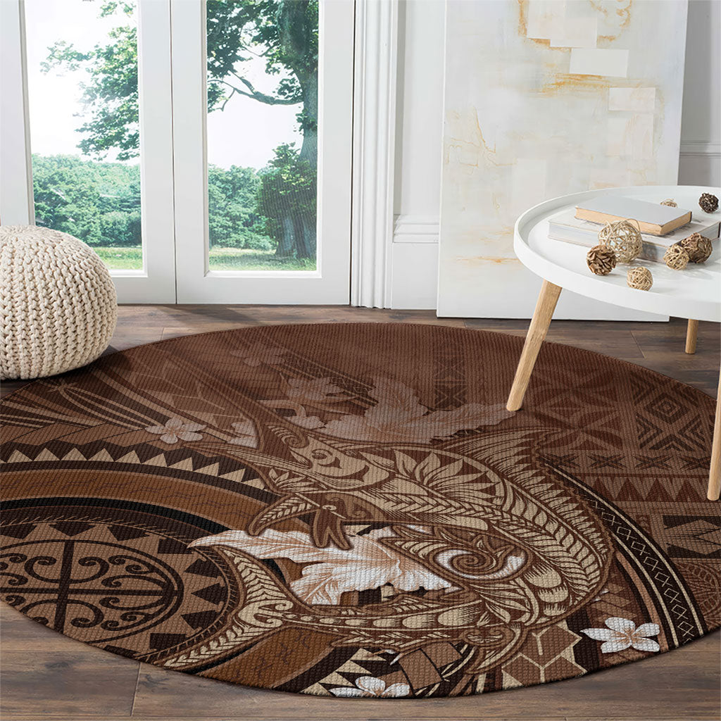Samoa Tatau Marlin Round Carpet With Siapo Motifs Brown