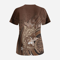 Samoa Tatau Marlin Scrub Top With Siapo Motifs Brown