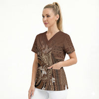 Samoa Tatau Marlin Scrub Top With Siapo Motifs Brown