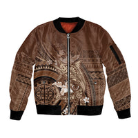 Samoa Tatau Marlin Sleeve Zip Bomber Jacket With Siapo Motifs Brown