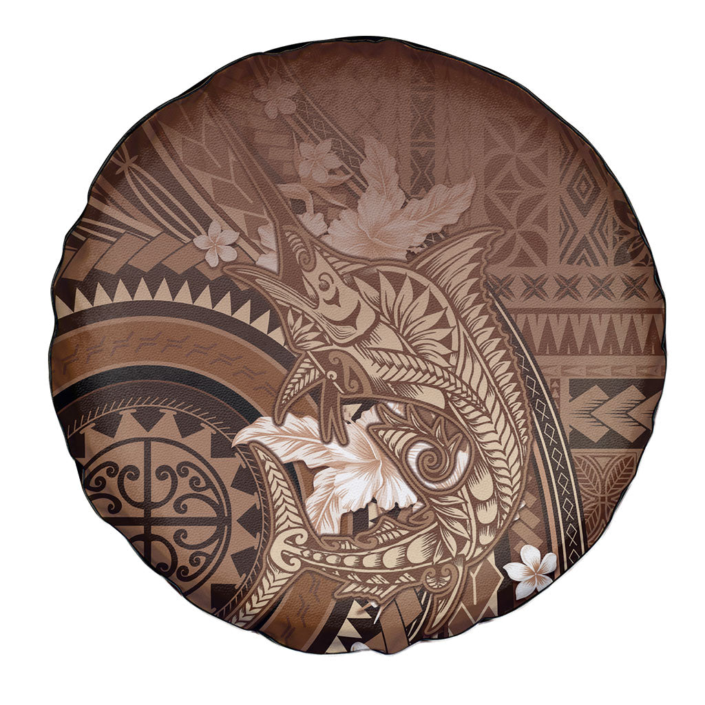 Samoa Tatau Marlin Spare Tire Cover With Siapo Motifs Brown