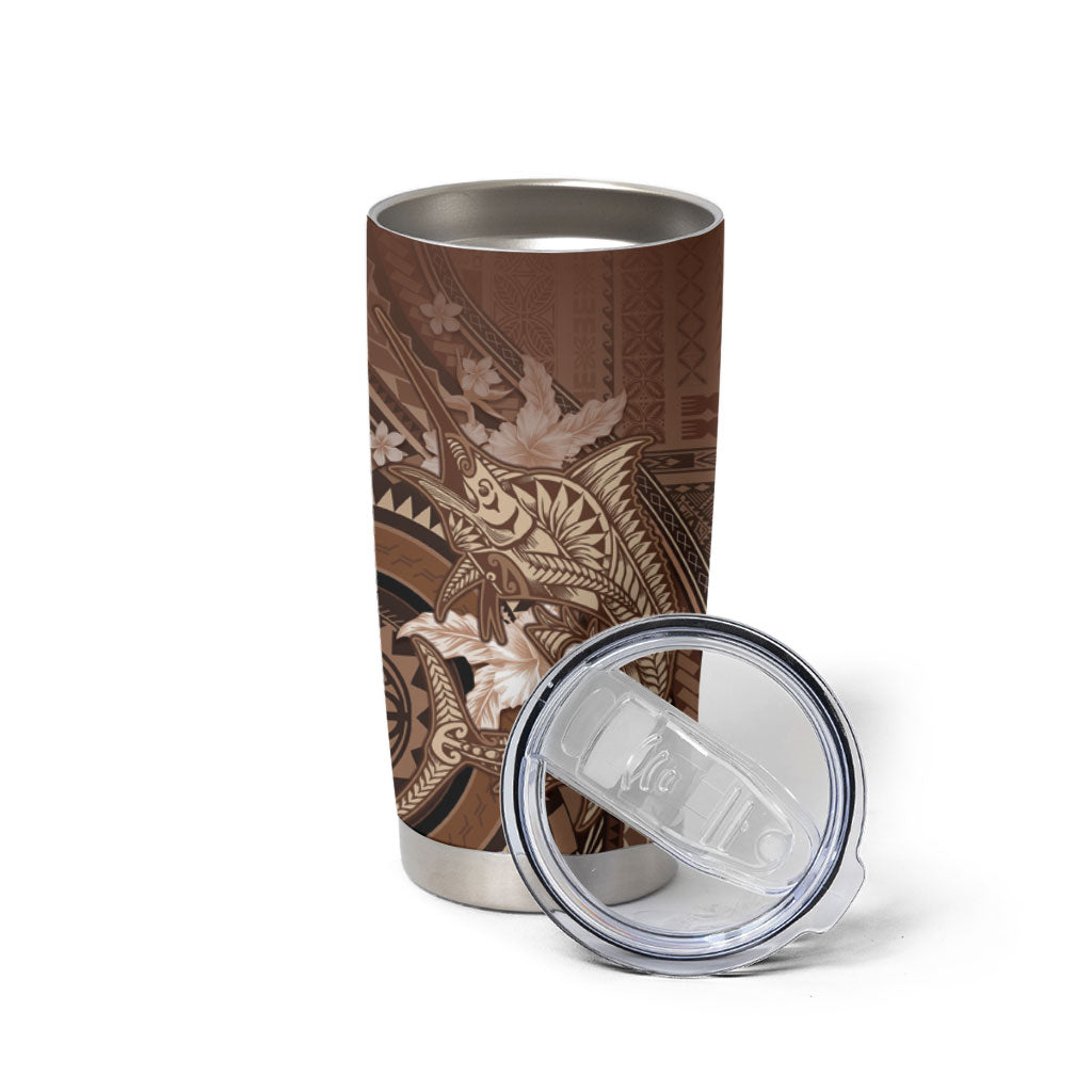 Samoa Tatau Marlin Tumbler Cup With Siapo Motifs Brown